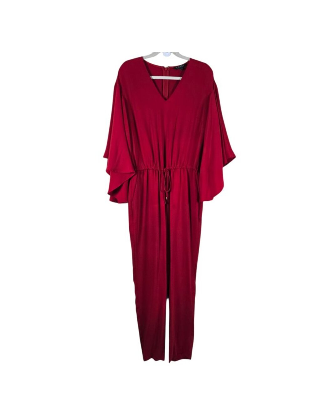 Ralph Lauren LRL Womens Red Drawstring V-Neck Wide Flare Sleeves Jumpsuit Size 8 - Picture 1 of 12